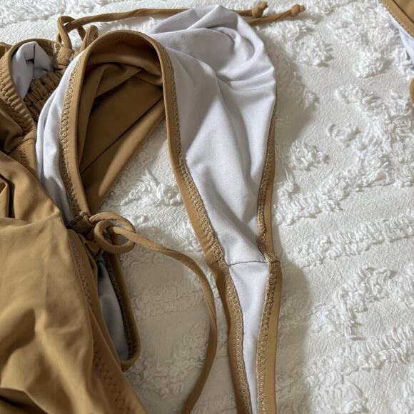 FASHION NOVA High Rise 2 PIECE BATHING SUIT Nude Sz 2X Sexy Resort Beach Coastal - Picture 4 of 9